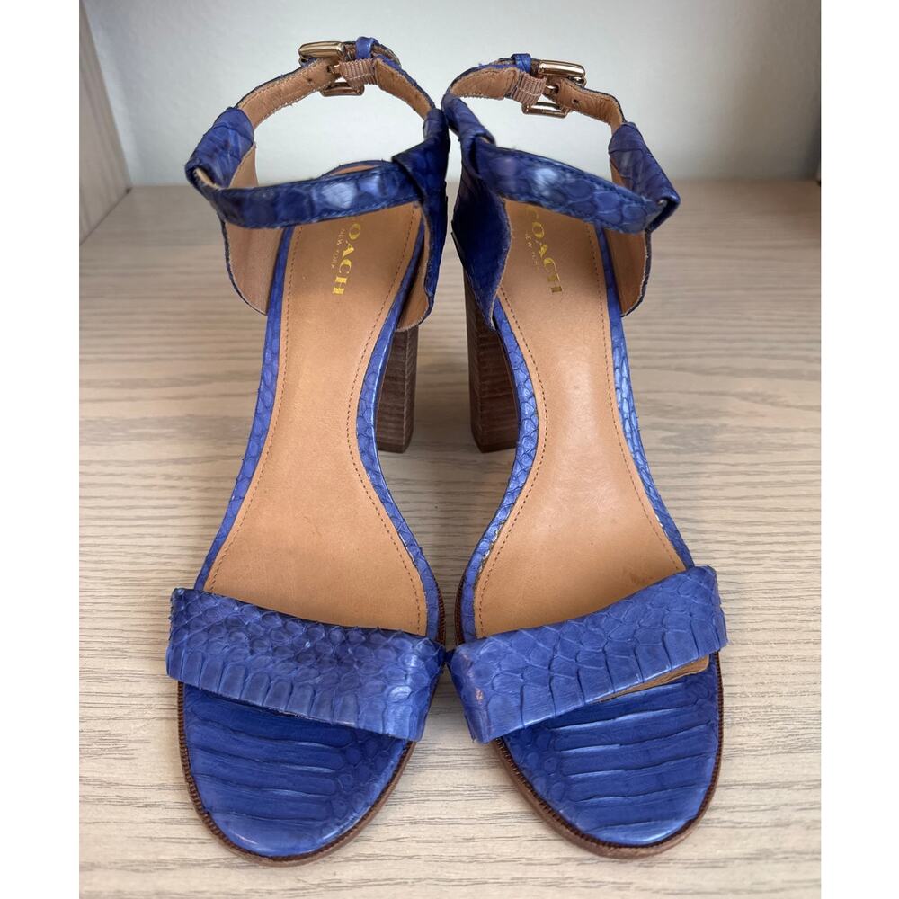Coach Lexey Snakeskin Chunky Open Toe 9B Deep Marine Blue Sling Back 4 1/2" Heel
